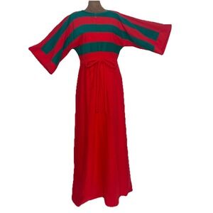 Vtg Vassarette Velour 1/2 Zip Robe House Coat Small 70s Red Green Stripes W Tag